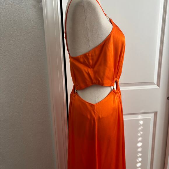 ELIATT Visitant Satin Maxi Dress in Papaya Orange Cut Out Maxi Sz S - Picture 9 of 16